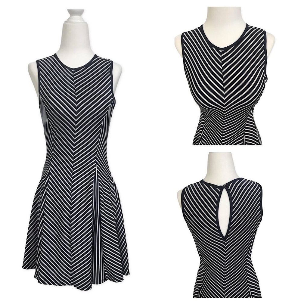 Sophia + Zeke Navy Blue Striped A-Line Dress EUC Size XL